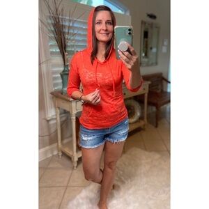 Burnout Drawstring Hoodie Pocket Orange 4220